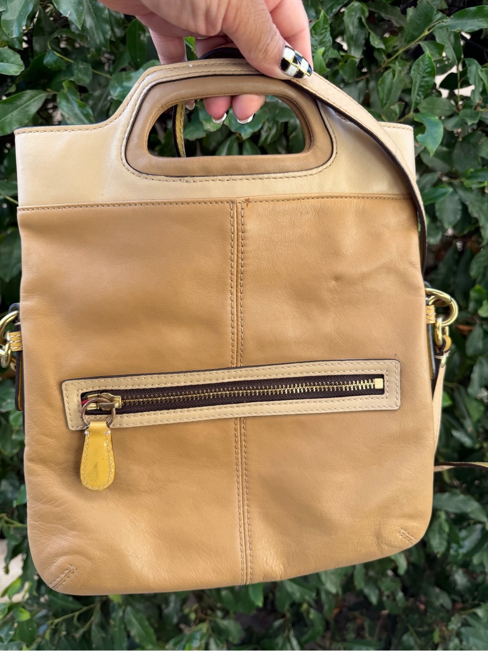 Coach Bonnie Leather Top-Handle Crossbody Bag in Tan and Cream